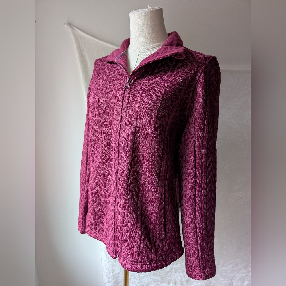 Boston Traders Maroon Medium Zip Up Zip Pocket Jacket Polyester EUC